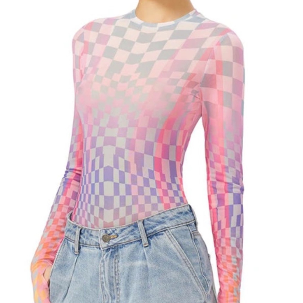 AFRM Pink and Purple Checkered Long Sleeve Top